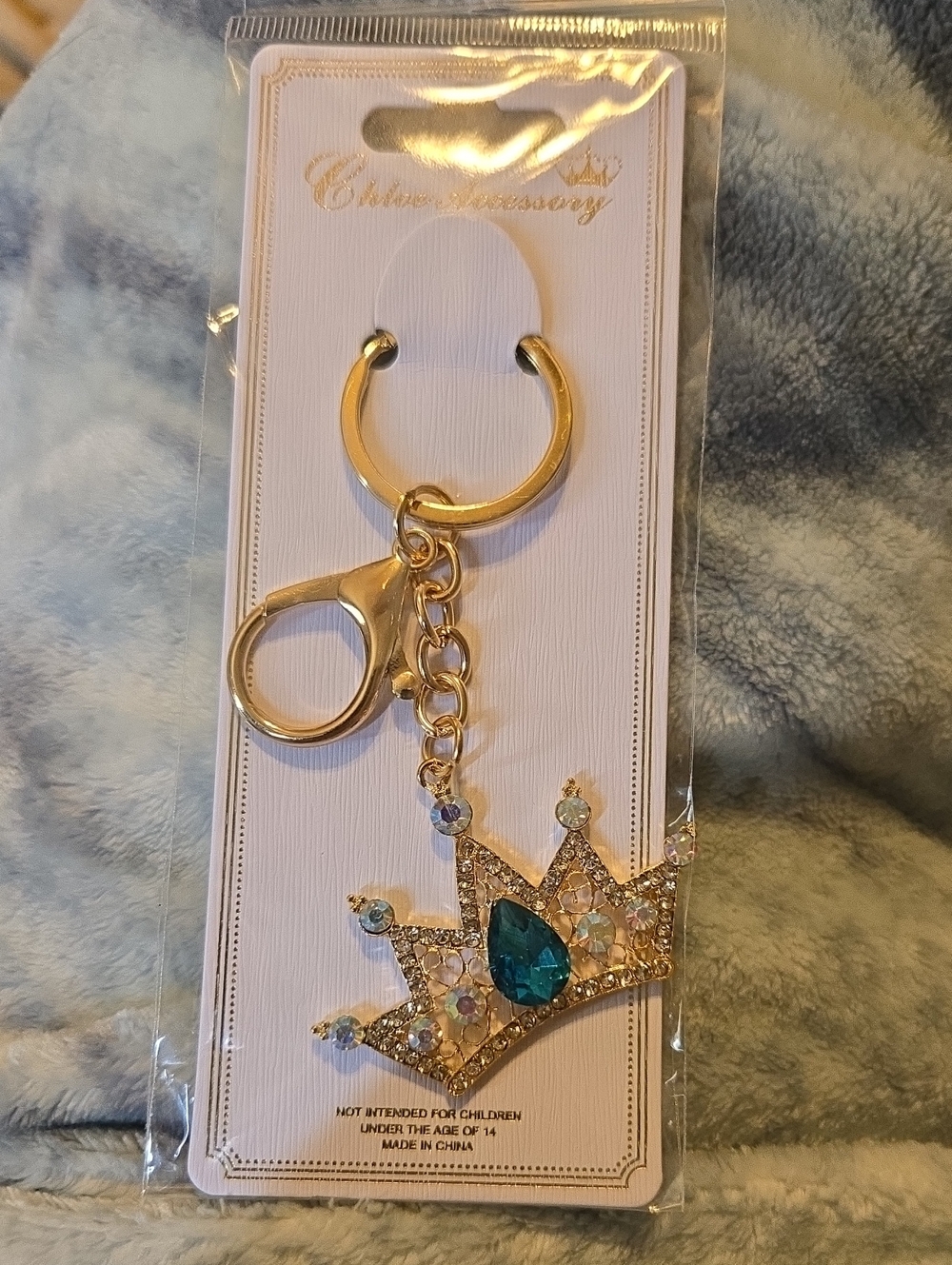 3/$10 Bundle Deals Gold Crown Keychain with Teal Gem